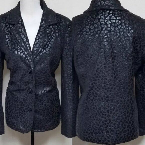 VINTAGE 90s Erin London Black Vegan Leather Jacket - Picture 1 of 11